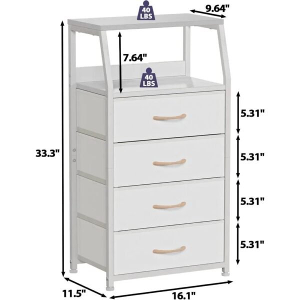 Tall 4 Drawers Dresser, Vertical Storage Tower for Bedroom,  Closet Organizer, Bedside Table , Wood Top, nightstand