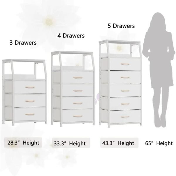 Tall 4 Drawers Dresser, Vertical Storage Tower for Bedroom,  Closet Organizer, Bedside Table , Wood Top, nightstand
