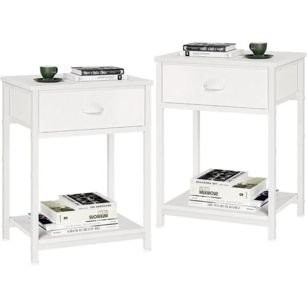 White Nightstands Set of 2, Small Spaces, 2 Tiers Storage Shelves End Table, Bedside Table for Living Room, Bedroom, Dorm