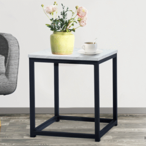 Modern End Table, Square Small Coffee Sofa Side Table with Metal Frame