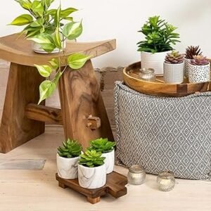 Artificial Plant for Desk Decor | 15.5" Fake Plant with Stand | Faux Plant Indoor | Desktop Plant | Fiddle Leaf Faux Plant for Tabletop | Small Artificial Plant Indoor